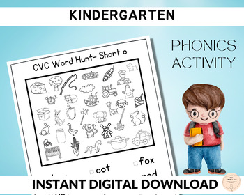 Preview of Phonics CVC Worksheets, Picture Hunt Phonics Printable Activity for Kindergarten