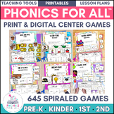 Phonics Centers Print & Digital Games for PreK, Kindergart