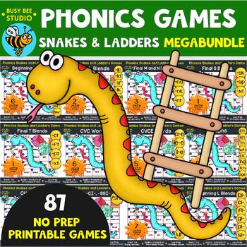 Preview of PHONICS BOARD GAMES SNAKES & LADDERS 1ST 2ND GRADE PRACTICE & REVIEW ACTIVITIES