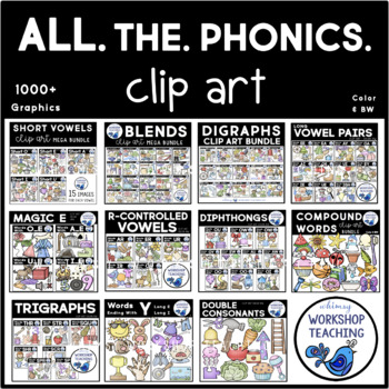 Preview of Phonics Clip Art Megabundle 1000+ Images Color Black White