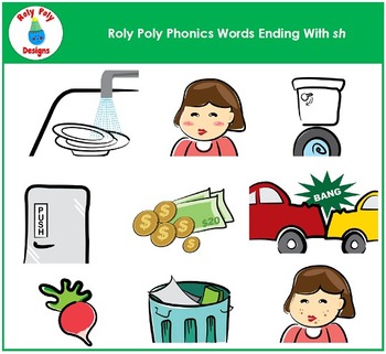 Preview of Words Ending In SH Phonics Clip Art by Roly Poly Designs