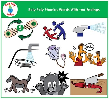 Preview of Phonics Clip Art -ed Endings Bundle by Roly Poly Designs
