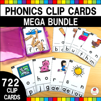 Preview of Phonics Clip Cards | CVC CVCE Blends Digraphs Vowels | Science of Reading