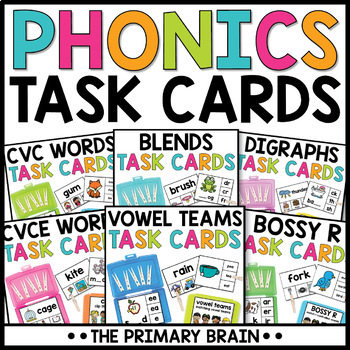 Preview of Phonics Clip Cards for Task Card Boxes | Fine Motor Literacy Centers Activities