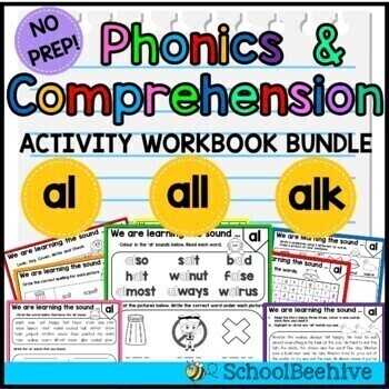 Preview of Phonics & Comprehension Activity Worksheets Bundle - al, all and alk