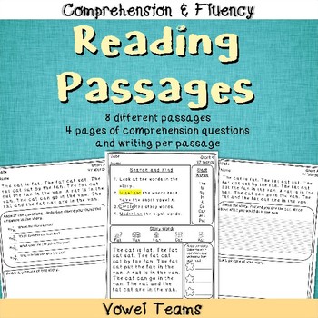 Preview of Phonics Comprehension Passages: Vowel Teams