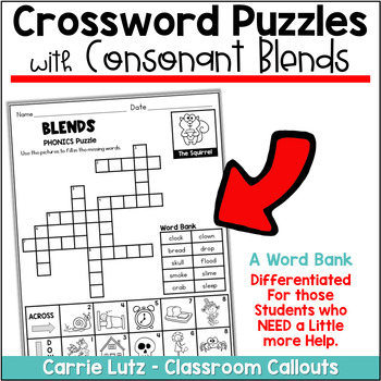 Phonics Crossword Puzzles - Consonant Blends Distance Learning by