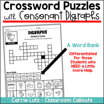Phonics Crossword Puzzles Consonant Digraphs Beginning and Ending