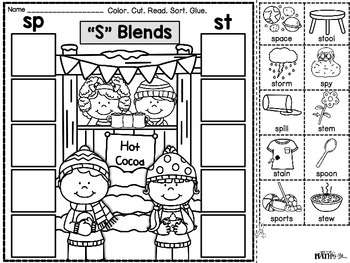 Phonics Cut & Paste Printables "S" Blends {Winter} by More ...
