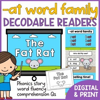 Preview of AT Word Family Phonics Decodable Books CVC Reading Passages