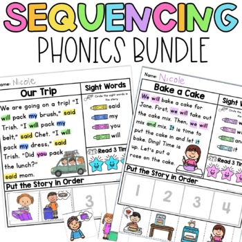 Preview of Phonics Decodable Sequencing Reading Passages: CVC, Digraphs, Blends, CVCe Words