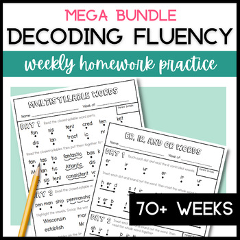 Preview of Phonics Decoding and Fluency Homework Mega Bundle | Decodable Text