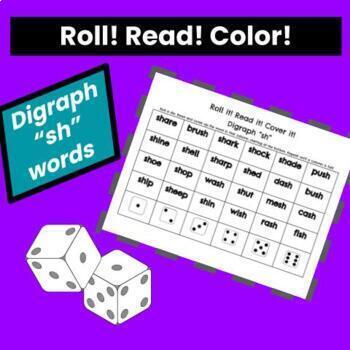 Preview of Phonics Digraph sh Roll! Read! Color! Worksheet practice or partner game