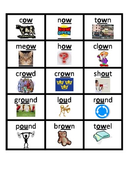 Phonics: Diphthong Word & Picture Cards: oi/oy, ow/ou, au/aw, oo/ew by