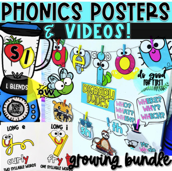 Preview of Phonics Displays & Videos for the YEAR - GROWING Bundle!