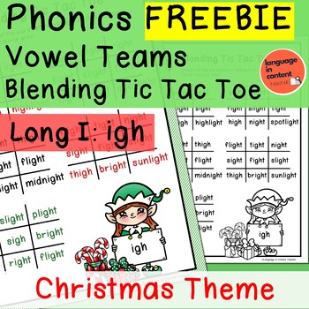 Preview of Phonics FREEBIE Vowel Teams Tic Tac Toe Game for Long I IGH Christmas Theme