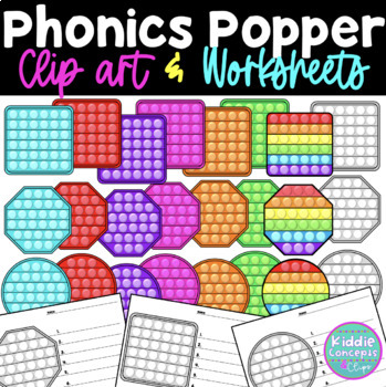 Preview of Phonics Fidget Popper Pop-its Clip Art and Worksheets