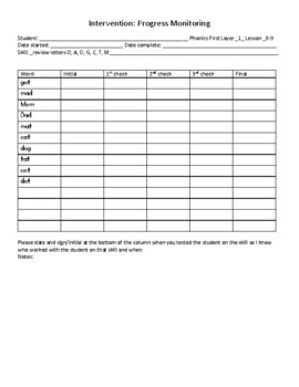 Preview of Brainspring Phonics First Progress Monitoring Layer 1
