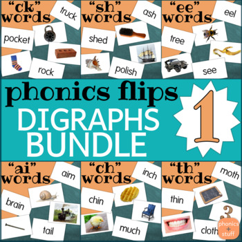 Preview of Phonics Flips Flash Cards - Digraphs Bundle 1