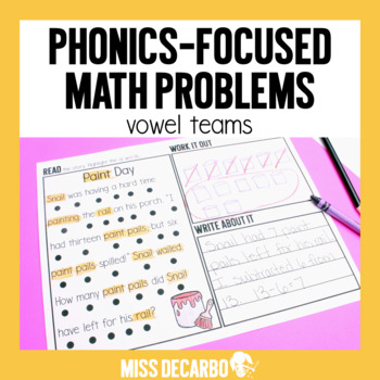 Preview of Phonics Focused Math Problems Vowel Teams