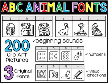 Preview of Phonics Fonts: ABC Animals - 3 Beginning Sound Picture Fonts