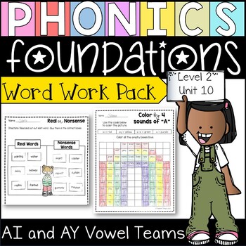 Preview of Phonics Foundations Level 2 Unit 10 Word Work Packet / Vowel Teams ai and ay