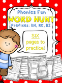 Phonics Fun Word Hunt Pack - Prefixes UN, RE, BI