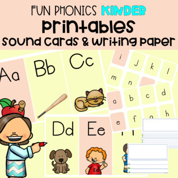 Preview of FUN Phonics Printables | Kinder | LARGE Cards, SMALL Cards,Writing paper