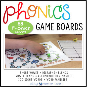 Phonics Game Boards Full Year Bundle (70 Boards) - Whimsy Workshop Teaching