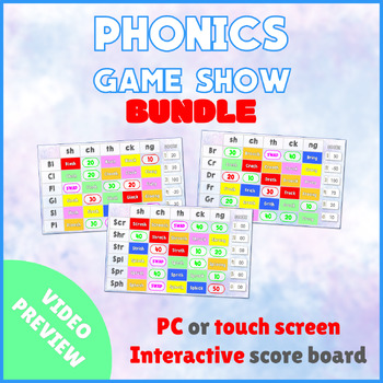 Preview of Phonics Game Show Bundle - Great fun for the end of class! (Video previews)