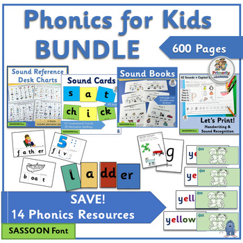 Preview of Phonics Games & Activities BUNDLE aligned with Jolly Phonics - SASSOON Font