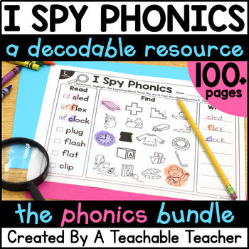 Preview of Fun Phonics Games Kindergarten 1st Grade Phonics Worksheets - I Spy Phonics