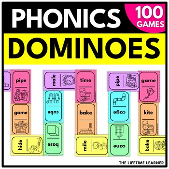 Preview of Phonics Games Yearlong Bundle | Reading Phonics Based Dominoes
