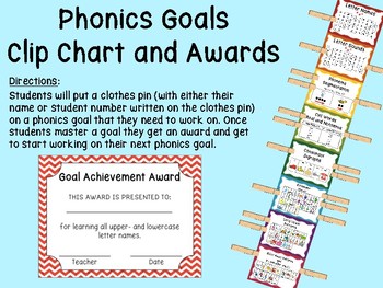 Preview of Phonics Goals Clip Chart & Awards