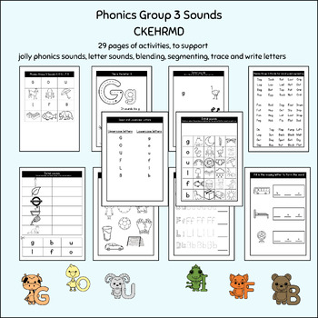 Preview of Phonics Group 3 GOULFB worksheets, jolly phonics, initial sounds, cvc words
