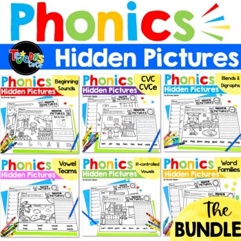 Preview of Phonics I Spy Hidden Pictures Games CVC Worksheets 1st Grade Kindergarten