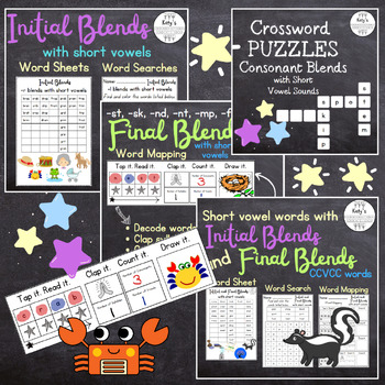 Preview of Phonics Initial and Final Consonant Blends word lists, word searches, crosswords