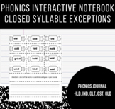 Phonics Interactive Notebook Closed Syllable Exceptions