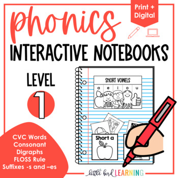 Preview of Phonics Interactive Notebooks - Level 1 | Print and Digital | Short Vowels