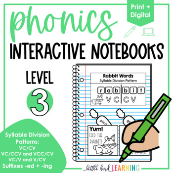 Preview of Phonics Interactive Notebooks - Level 3 | Print and Digital | Syllable Division