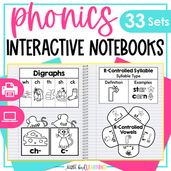 Preview of Phonics Interactive Notebooks & Posters MEGA Bundle - Levels 1-5 Print + Digital