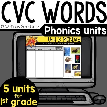 Preview of Short Vowels CVC Words First Grade Phonics Digital Units 1 to 5 BUNDLE