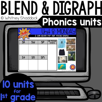 Preview of Blends and Digraphs 1st Grade Phonics Digital Units 6-12 & 17-19 BUNDLE