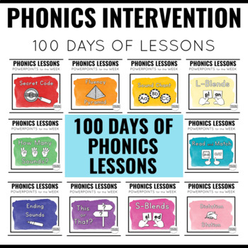 Preview of Phonics Intervention Program BUNDLE PowerPoints 100 Days of Lessons