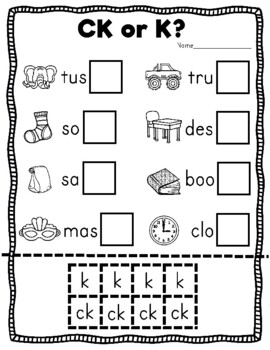 phonics k or ck activities and printables by teaching