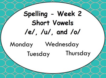 Preview of Phonics Lesson Week 2: Short Vowels E, O, and U