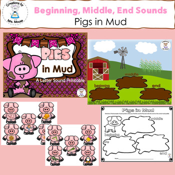 Preview of Beginning, Middle, and Ending Sounds - Pigs in Mud - Letter P