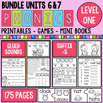Preview of Phonics Level 1 Units 6 and 7 Suffix S and Glued Sounds Bundle