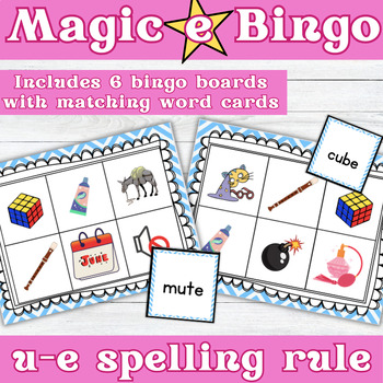 Preview of Magic e Bingo Game | CVCe Phonics | Long u u-e | Literacy Centers Activity