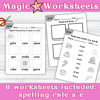 Preview of Magic e Worksheets | Phonics CVCe | long vowel a-e | Literacy activities